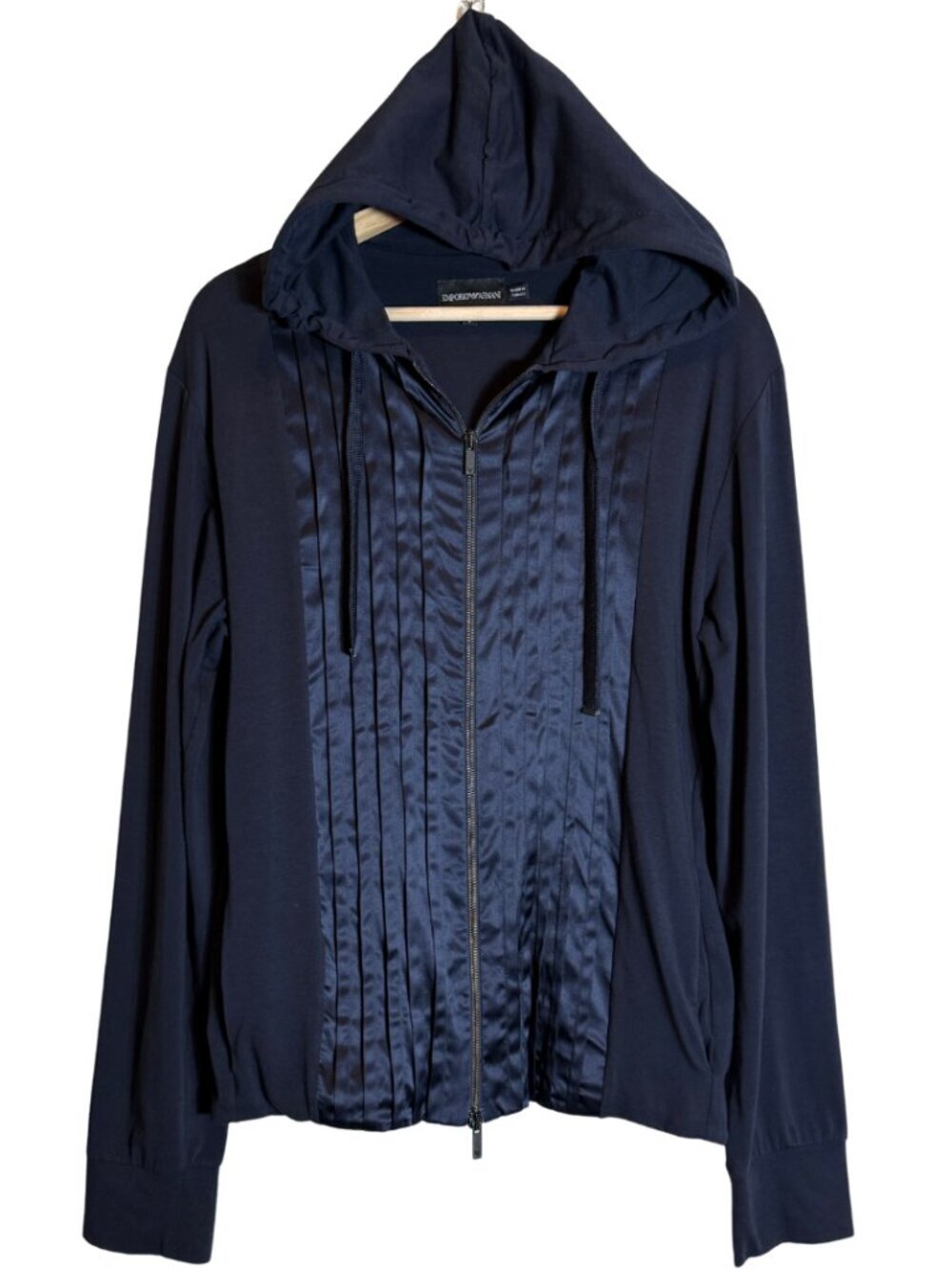 Vintage Emporio Armani Runway Tuxedo Pleated Full Zip Jacket Women's Large BlueV